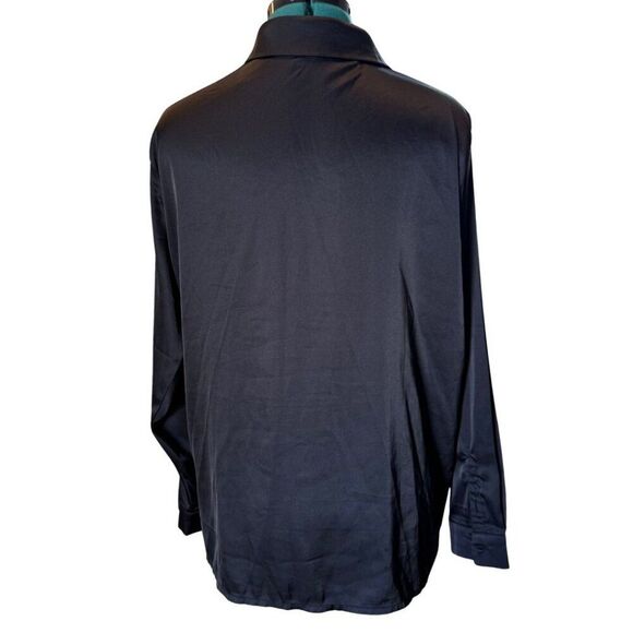 Escalier Satin Button Down Blouse - Size Large, Black - Picture 5 of 8